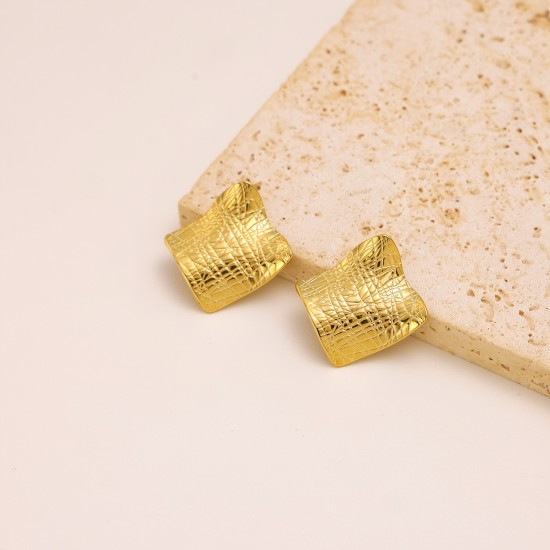Folded stainless steel square block earrings
