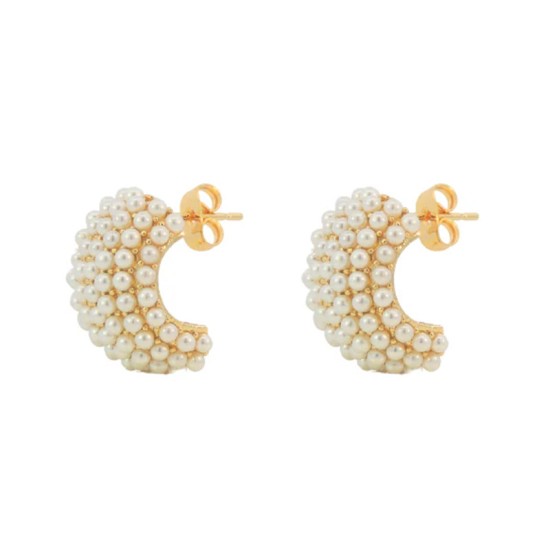 C-shaped full pearl stainless steel earrings