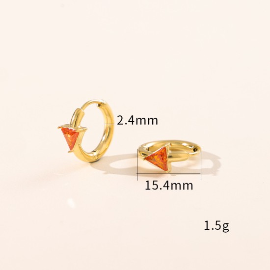 Colorful heart-shaped round triangular zircon stainless steel earrings