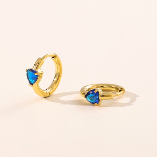 Colorful heart-shaped round triangular zircon stainless steel earrings