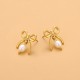Bow natural pearl stainless steel earrings