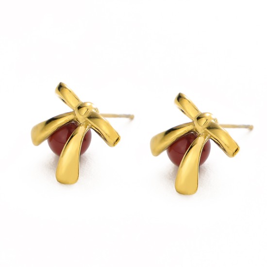 Cherry bow stainless steel earrings