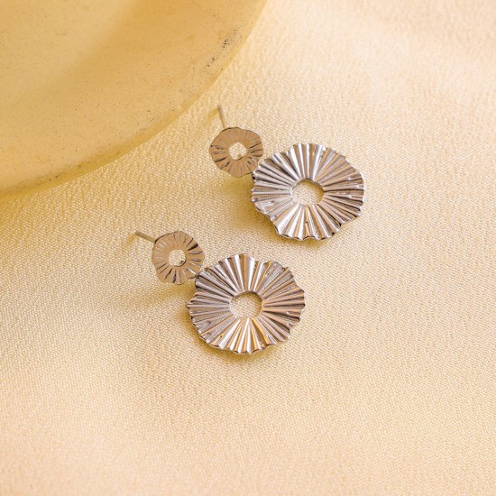 Round sunflower stainless steel earrings