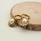 Fan shaped hollow sun shaped pearl stainless steel earrings