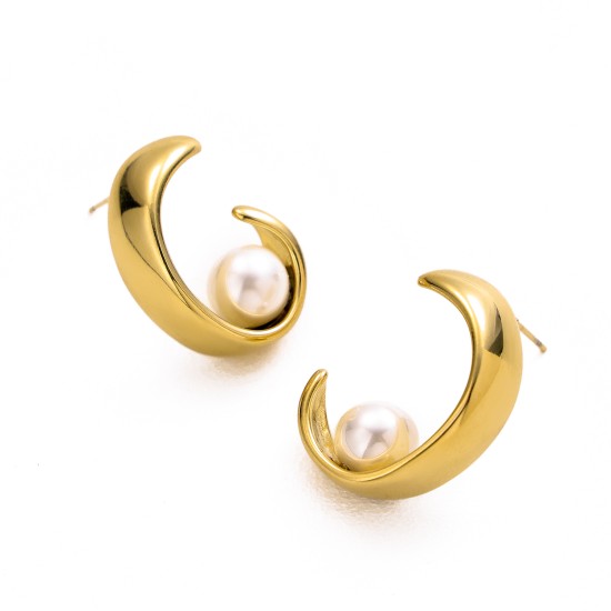 Half moon pearl stainless steel earrings