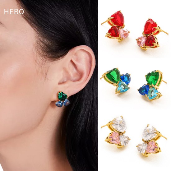 Zircon heart-shaped stainless steel earrings