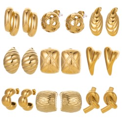 Texture elliptical stainless steel earrings