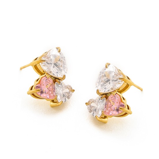 Zircon heart-shaped stainless steel earrings