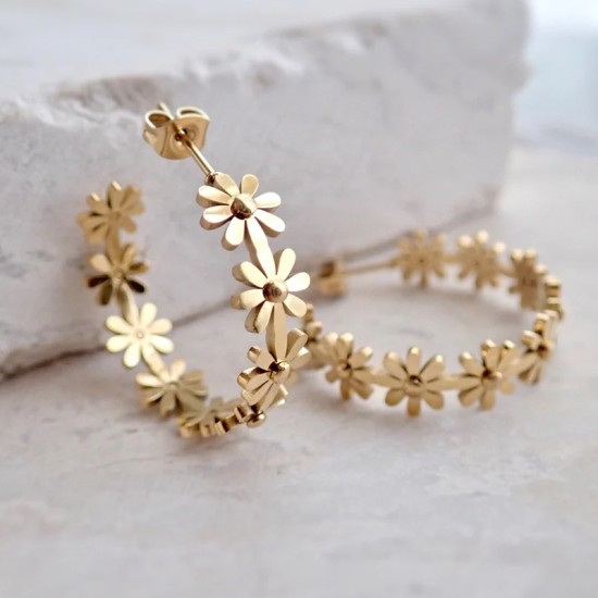 Daisy C-shaped stainless steel earrings