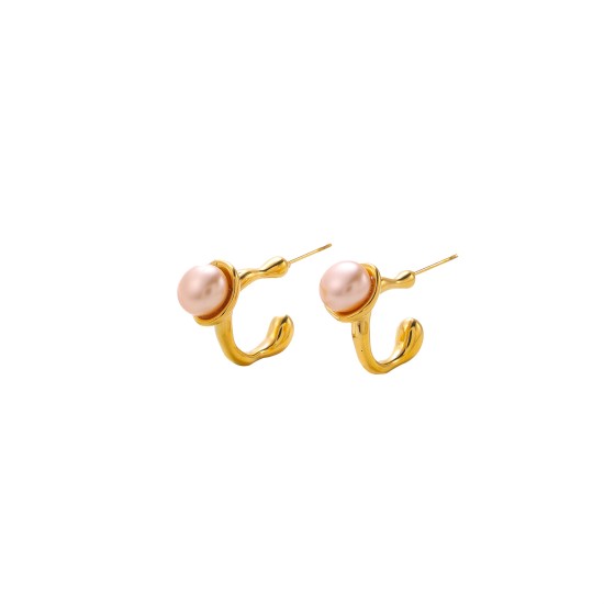 Pearl stainless steel C-shaped earrings
