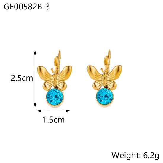 Butterfly colored zircon stainless steel earrings
