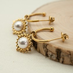 Sunflower Pearl Stainless Earrings