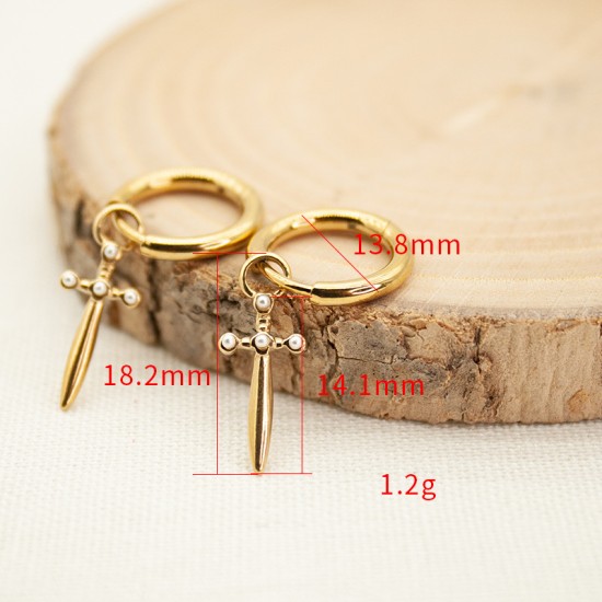 Pearl Cross Stainless Steel Earrings