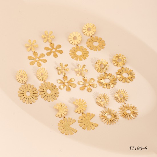 Hammer patterned sunflower stainless steel earrings