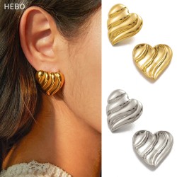 Wave patterned heart-shaped stainless steel earrings