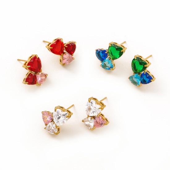 Zircon heart-shaped stainless steel earrings