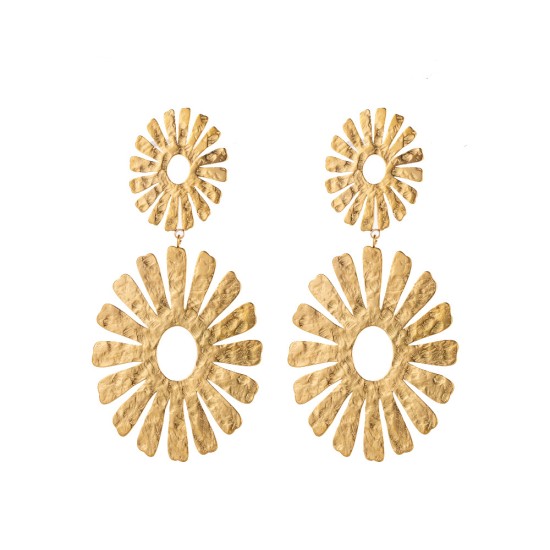 Hammer patterned sunflower stainless steel earrings