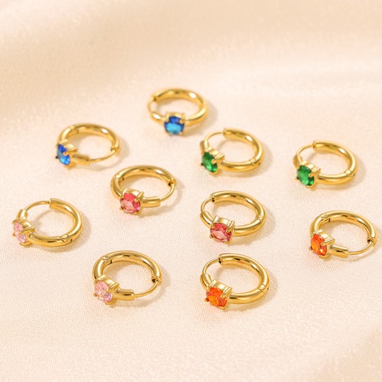 Colorful heart-shaped round triangular zircon stainless steel earrings