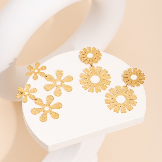 Hammer patterned sunflower stainless steel earrings