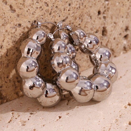 Spherical hollow elliptical stainless steel earrings