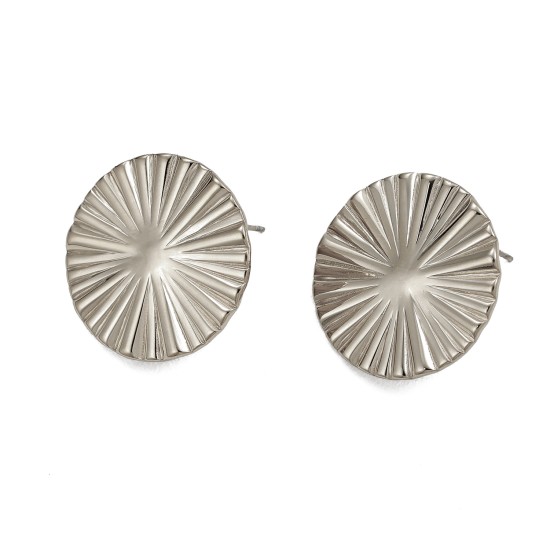 Round plate fan-shaped car flower stainless steel earrings
