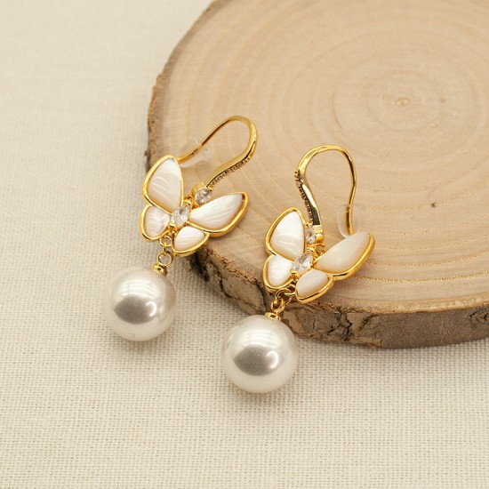 Pearl Butterfly Stainless Steel Earrings