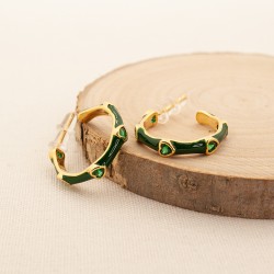 Green heart-shaped crystal oil dripping stainless steel earrings