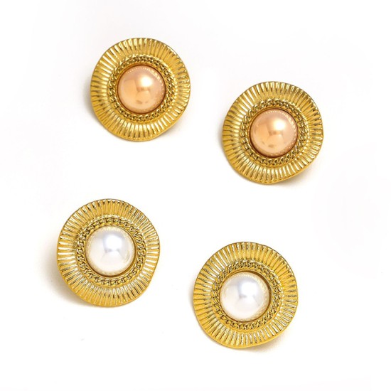 Button pearl stainless steel earrings