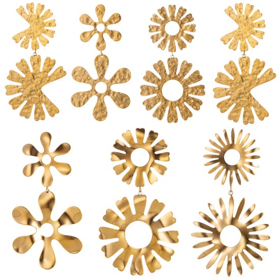 Hammer patterned sunflower stainless steel earrings