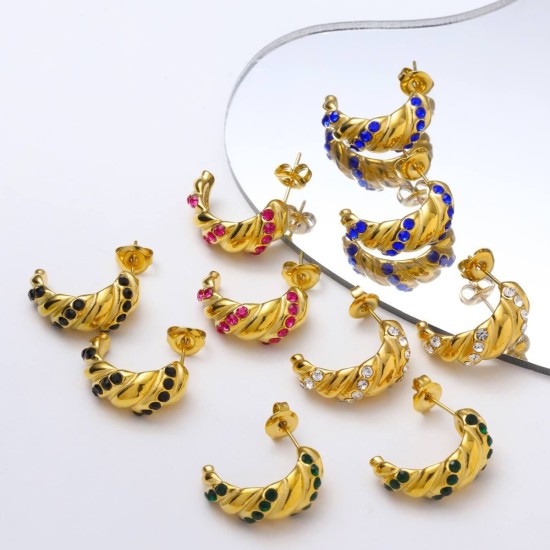 C-shaped cow horn wrapped stainless steel earrings