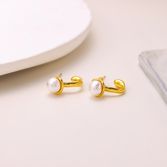 Pearl stainless steel C-shaped earrings