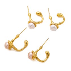 Pearl stainless steel C-shaped earrings