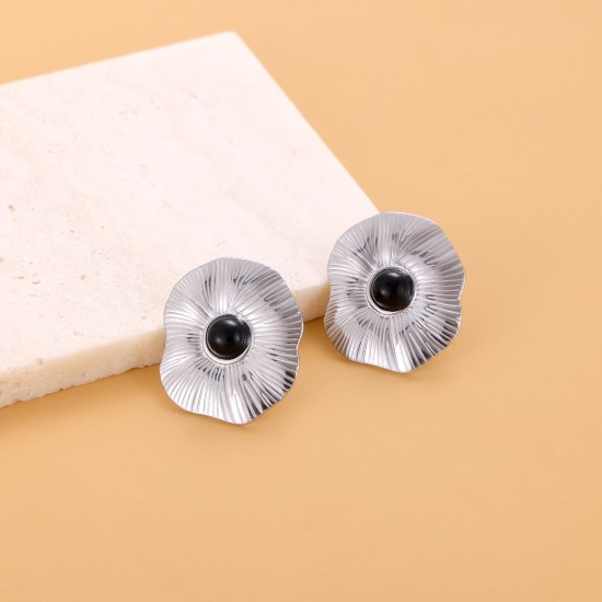 Pearl shaped oval stainless steel earrings