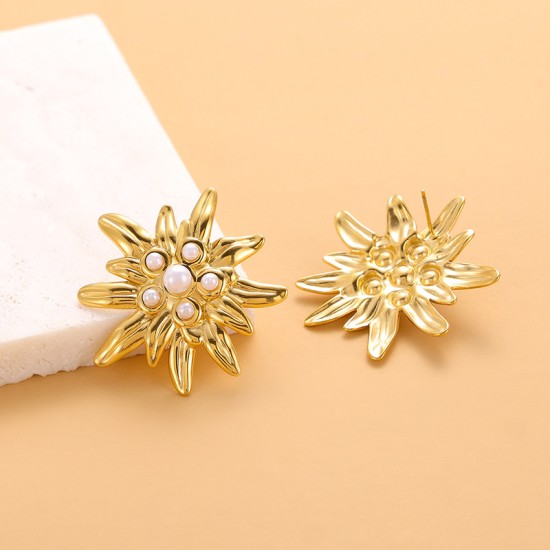 Pearl daisy stainless steel earrings