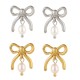 Bow natural pearl stainless steel earrings