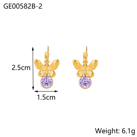 Butterfly colored zircon stainless steel earrings