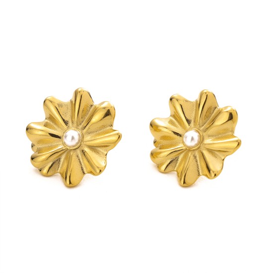 Flower shaped pearl stainless steel earrings