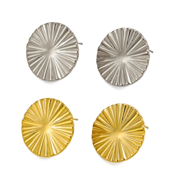 Round plate fan-shaped car flower stainless steel earrings