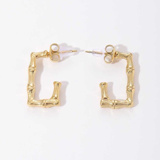 Bamboo C-shaped stainless steel earrings