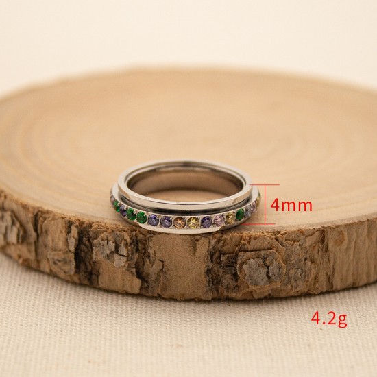 Colored zircon ring made of stainless steel