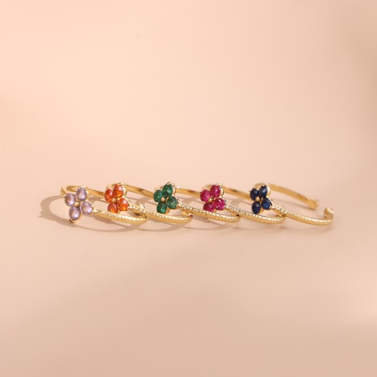 Crystal petal stainless steel ring