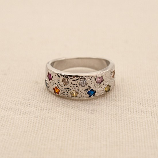 Colored zircon ring made of stainless steel