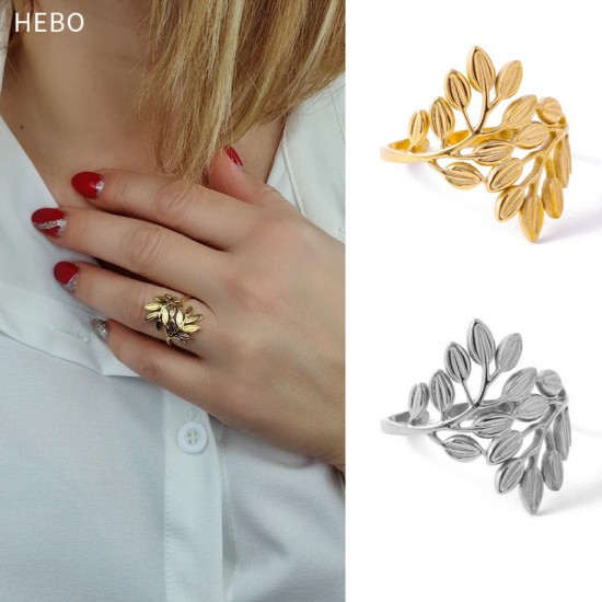 Leaf shaped open ring made of stainless steel