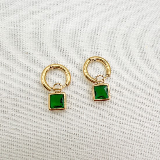 Square green zircon stainless steel earrings