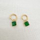 Square green zircon stainless steel earrings