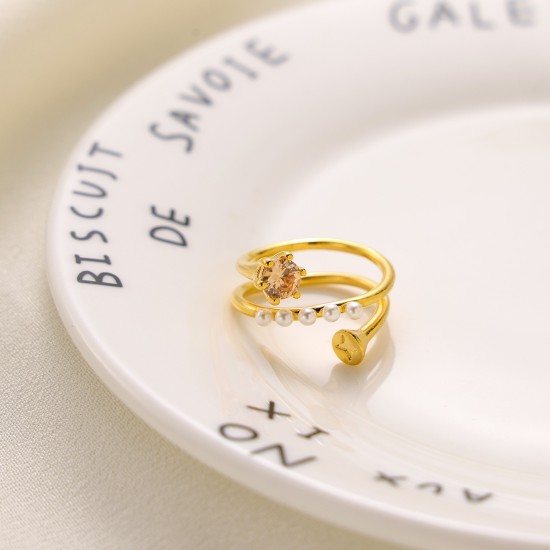 Zircon Pearl Ring Stainless Steel