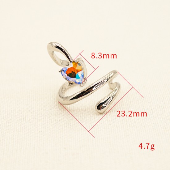 Serpentine shaped heart-shaped colored diamond stainless steel ring