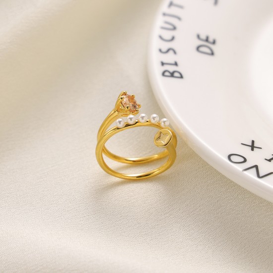 Zircon Pearl Ring Stainless Steel