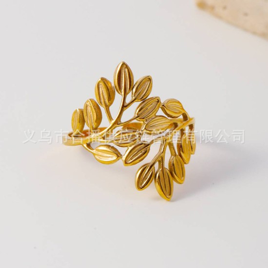 Leaf shaped open ring made of stainless steel