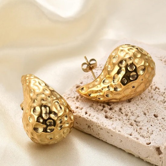 Water droplet hammer pattern stainless steel earrings